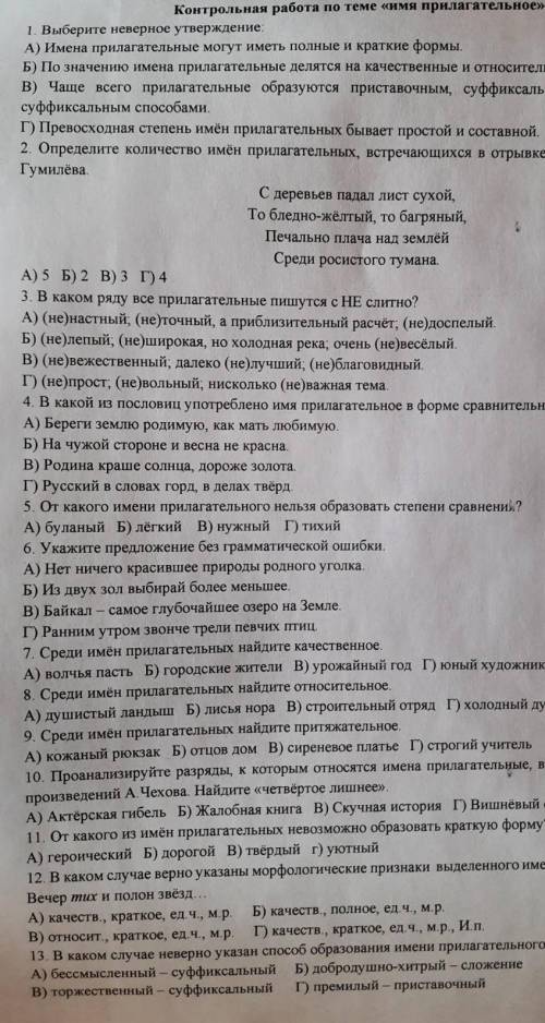 Www. 1. С Контрольная работа по теме «имя прилагательное» 1. Выберите неверное утверждение: А) Имена