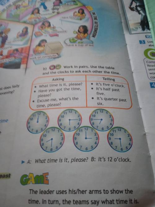 , очень надо! Work in pairs. Use the table and the clocks to ask each other the time