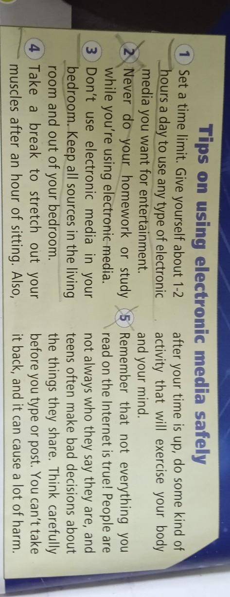 Tips on using electronic media safely 1 Set a time limit. Give yourself about 1-2 after your time is