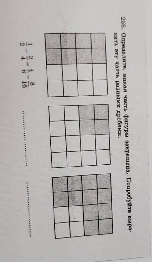 256. Определите, какая часть фигуры закрашена. Попробуйте выра- зить эту часть разными дробями. 2 4