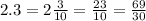 2.3 = 2 \frac{3}{10} = \frac{23}{10} = \frac{69}{30}