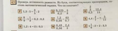 Проверьте истинность равенств. из букв соответствующих пропорциям, составьте математический термин.