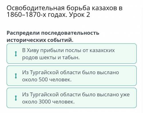 Освободительная борьба казахов в 1860–1870-х годах. Урок 2 Распредели последовательность исторически