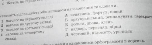 10. Установіть відповідність між випадком наголошення та словами. і наголос на першому складі А нена