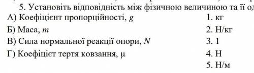 5. Установіть відповідність між фізичною величиною та її одиницею