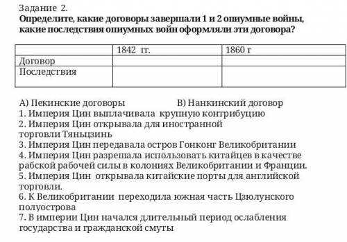 Задание 2. Определите, какие договоры завершали 1 и 2 опиумные войны. какие последствия опиумных вой