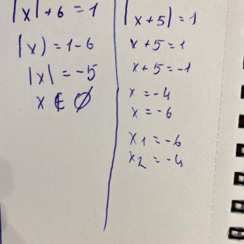 |х|+6=1|х+5|=1 сколько будет х? желательно написать подробно