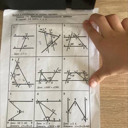 Задачи и упражнения на готовых чертежах Таблица 7.8. Признаки параллельности прямых В задачах 1-6 на
