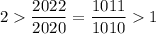 2\dfrac{2022}{2020} = \dfrac{1011}{1010}1