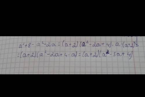 Розкладіть многочлен a³-8+a²+2a+4на множники