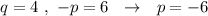 q=4\ ,\ -p=6\ \ \to \ \ p=-6