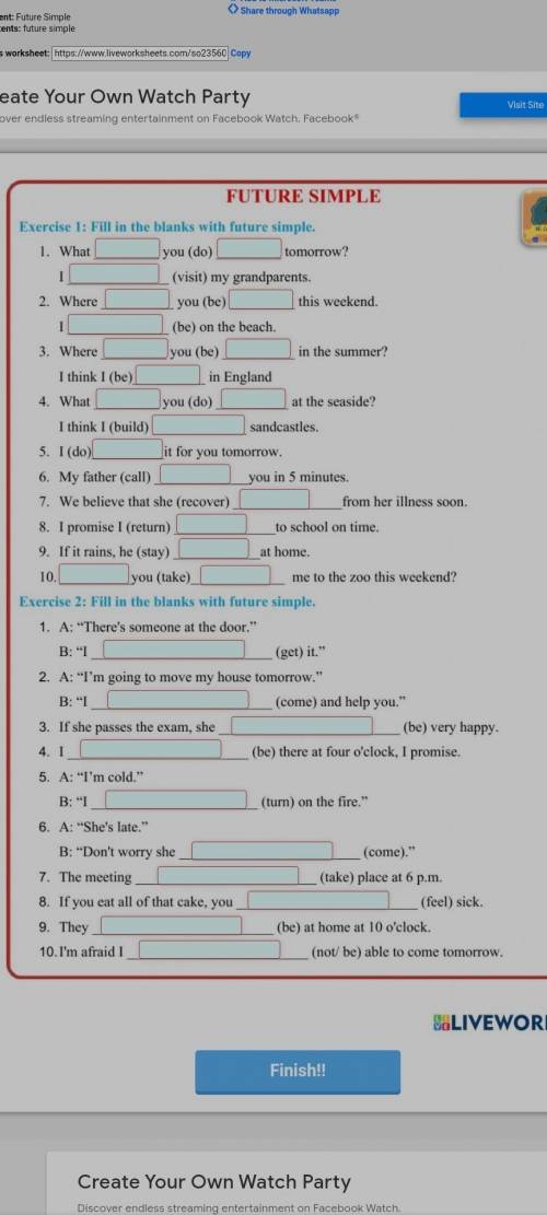 Exercise It Fill in the blanks with future simple. Jyou (do) (visit) my grandparents. 1. What tomorr