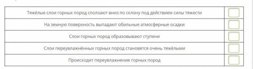 Рассмотри этапы формирования оползня. Расставь их в нужном порядке, указав правильные порядковые ном