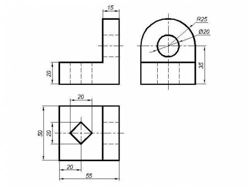 начертить вид сбоку сверху и с переди