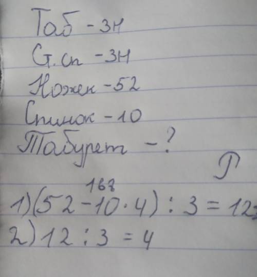 В мебельном магазине продавали табуреты на трёх ножках и стулья со спинками на четырёх ногиках, Ваня