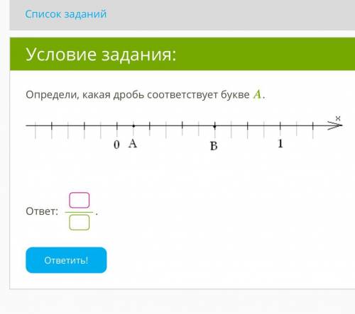 Определи, какая дробь соответствует букве . ответ: .