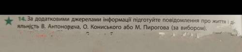 14. За додатковими джерелами інформації підготуйте повідомлення про життя і ді- яльність В. Антонови