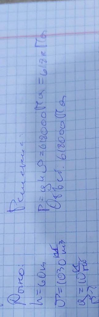 : 1). Определите давление, действующее на камбалу на глубине 60 м. Плотность морской воды 1030 кг/м3