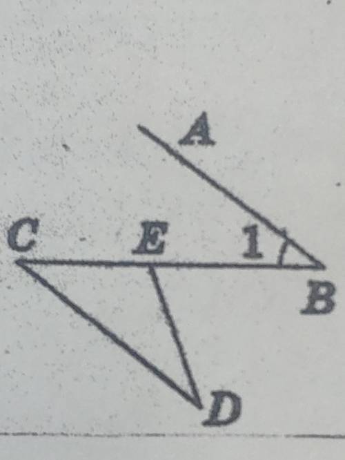 с Визначте градусну міру кута 1, при якій AB||CD, якщо кут BED=70°, а кут CDE = 20° (див. рисунокс).