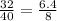 \frac{32}{40} = \frac{6.4}{8}