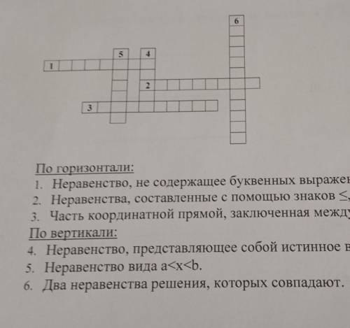 — По горизонтали: 1. Неравенство, не содержащее буквенных выражений, 2. Неравенства, составленные с 