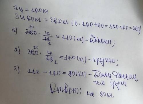 В саду было собрано 3 центнера 60 килограммов фруктов. 7/12 от фруктов составляют яблоки, 4/12 часть