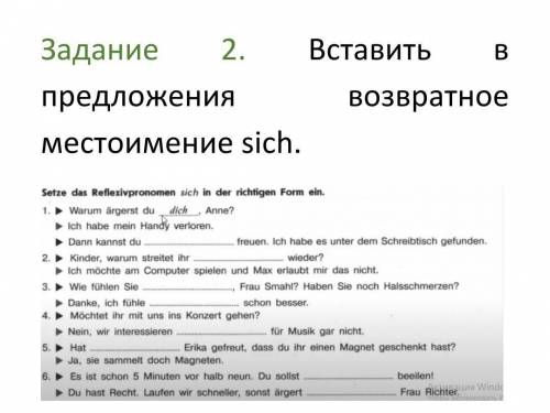 Вставить в предложения возвратное местоимение sich.