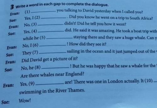 Evan: Sue: Evan: Sue: 3 Write a word in each gap to complete the dialogue. you talking to David yest