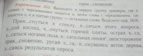 Упражнение 355. Выпишите в первую группу примеры, где в словах с чередованием пишется а, затем слова