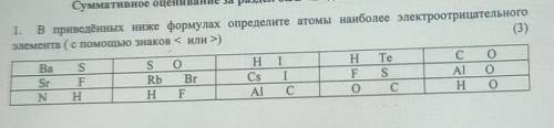 1. В приведённых ниже формулах определите атомы наиболее электроотрицательного (3) элемента (с знако