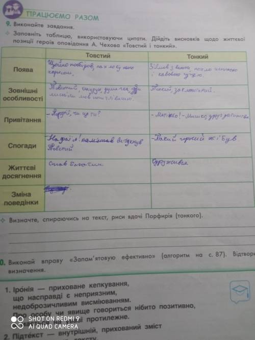 7. Виконайте завдання. - Заповніть таблицю, використовуючи цитати. Дійдіть висновків щодо життено по