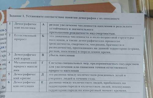 Задание 1. Установите соответствие понятии демографии с их описанием 1 Демографичес кая политика A 2