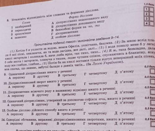 Прочитайте поданий тексті і виконайте завданя 9-14