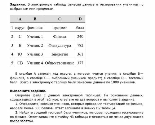 , информатика, таблицы excel