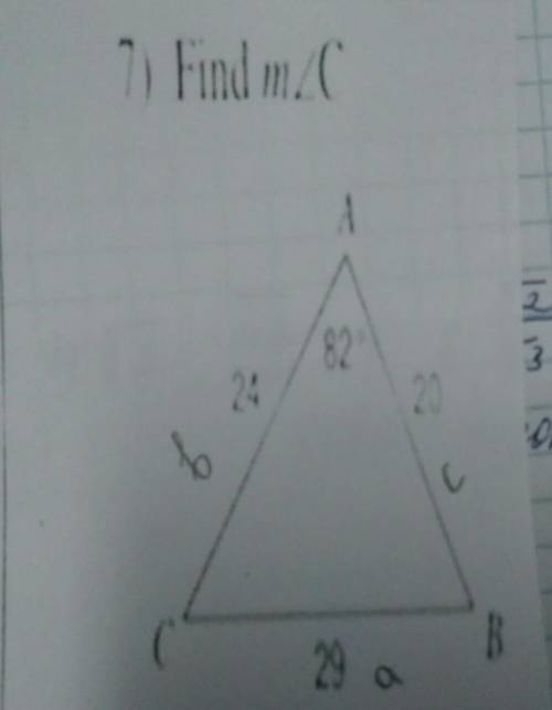 Сторона АС =24 , СВ=29 , ВА=20 , угол А 82градуса нужно