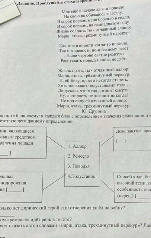 Заполните блок-схему: в каждый блок с определением значения слова впишите номер слова. соответствующ