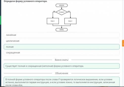 Программирование линейных и разветвляющихся алгоритмов Определи форму условного оператора. циклическ