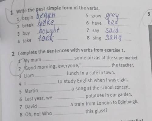 2 Complete the sentences with verbs from exercise 1. 1 My mum  some pizzas at the supermarket, 2 Goo