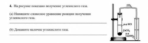 На рисунке показано получение углекислого газа. (а) Напишите словесности уравнение реакции получения