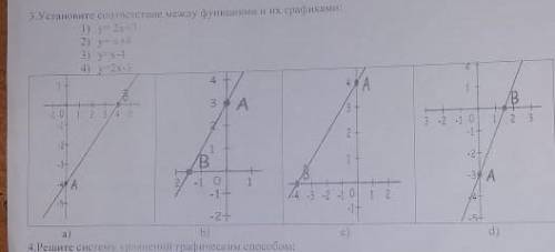 ЗАДАНИЕ 3! Установите соответствие между функциями и их графиками 1) y=2x+32) y=x+23) y=x-14) y=x-3