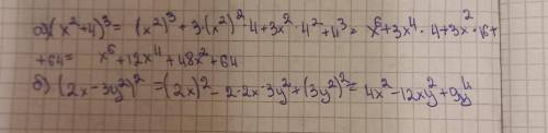 Представьте в виде многочлена: A) (x2 + 4)3 5) (2x-3y2)²