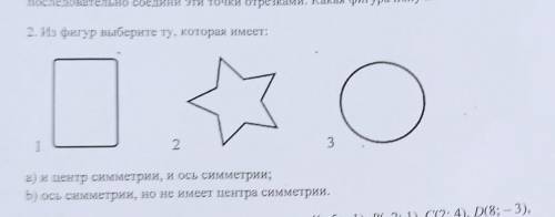 Из фигур выберите ту которая имеет а)центр симметрии и ось симметрии б) ось симметрии,но не имеет це