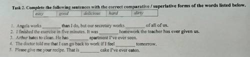 Complete the following sentences with the correct comparative/ superlative forms of the words listed