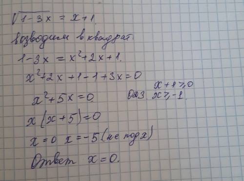 Ироцыональное уравнение √1-3х=х