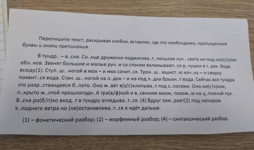 Перепишите текст, расарывая скобки, вставляя, где это необходимо, пропущенные буквы и знаки препинан