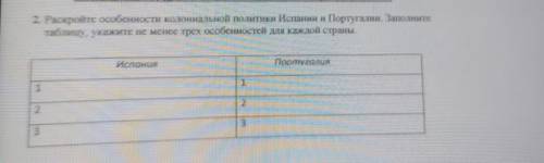 Расскройте особенности колониальной иСпании и португалии заполните таблицу СОР