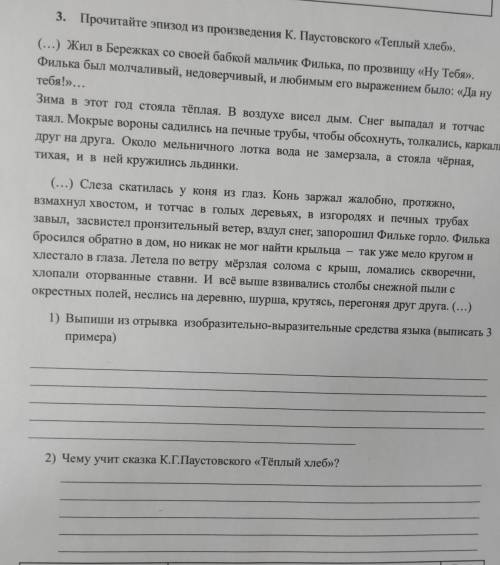 3. Прочитайте эпизод из произведения К. Паустовского «Теплый хлеб». (...) Жил в Бережках со своей ба