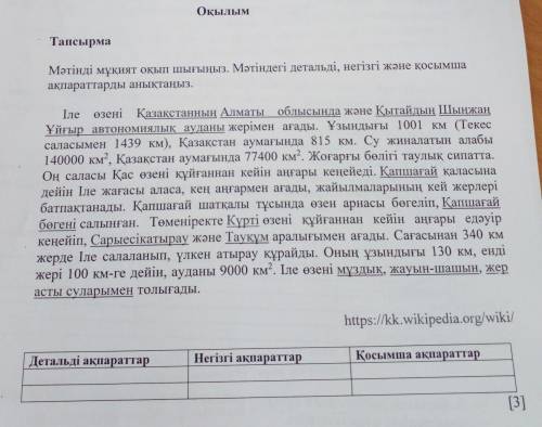 Мәтінді мұқият оқып шығыңыз. Мәтіндегі детальді, негізгі және қосымша ақпараттарды анықтаңыз. Деталь