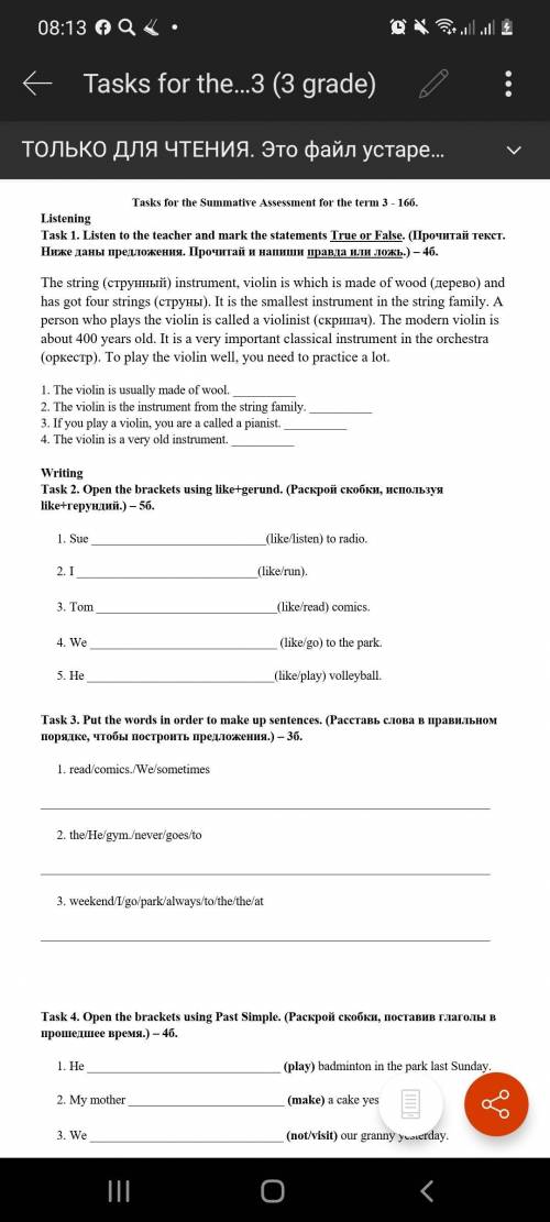 Tasks for the Summative Assessment for the term 3 - 166. Listening Task 1. Listen to the teacher and