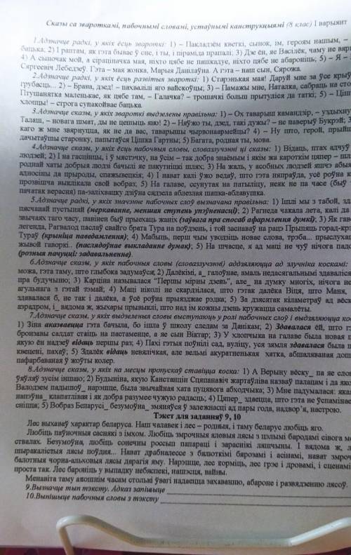 Сказы са звароткамі, пабочнымі словамі, устаўнымі канструкцыямі (8 клас) I варыянт 1.Аданасце радкі,